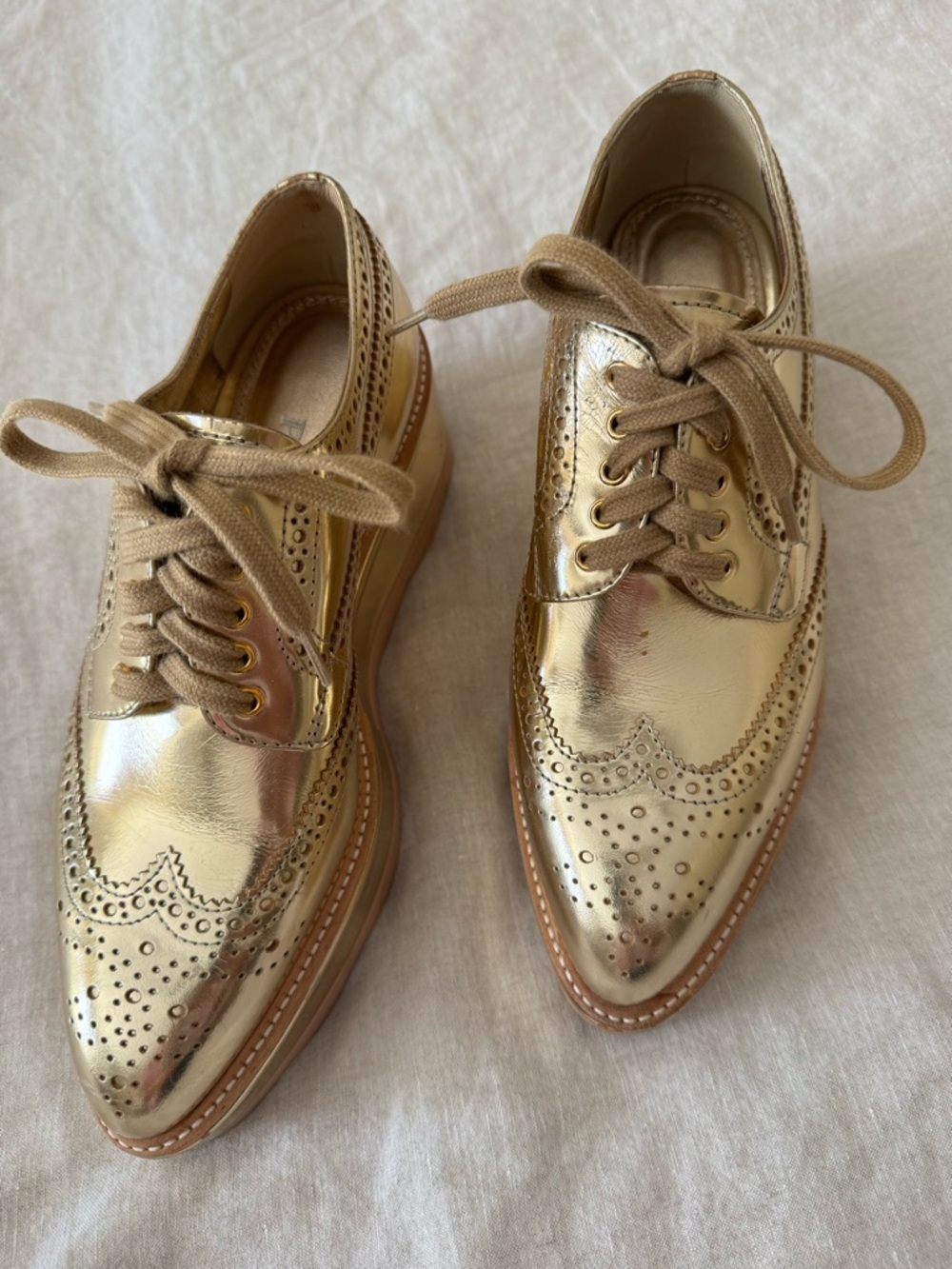Prada Metallic Gold Leather Oxford Platform